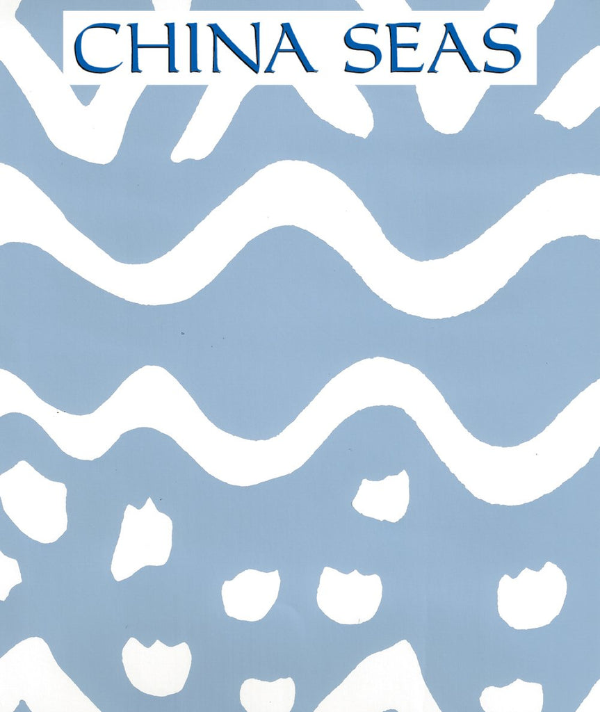 Deauville Marine Blue on Almost White Screen Printed Wallpaper | China Seas