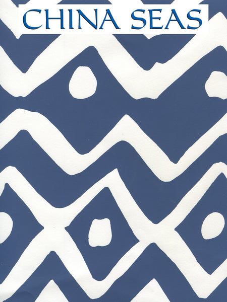 Deauville Navy on White Screen Printed Wallpaper | China Seas