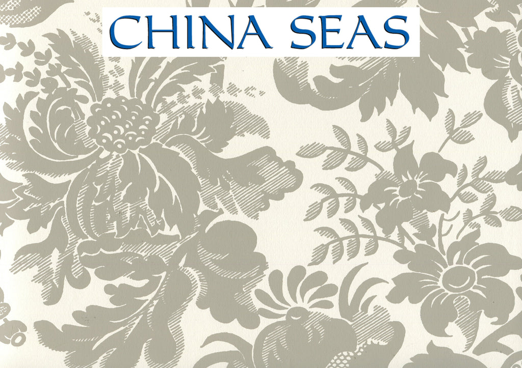 Des Gardes Gray on Off White Screen Printed Wallpaper | China Seas