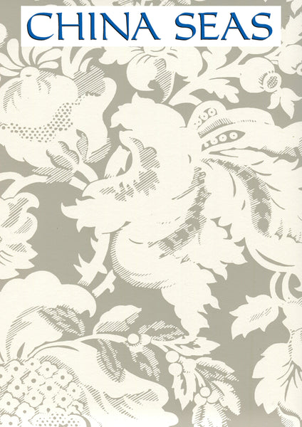 Des Gardes Reverse Gray on Off White Screen Printed Wallpaper | China Seas