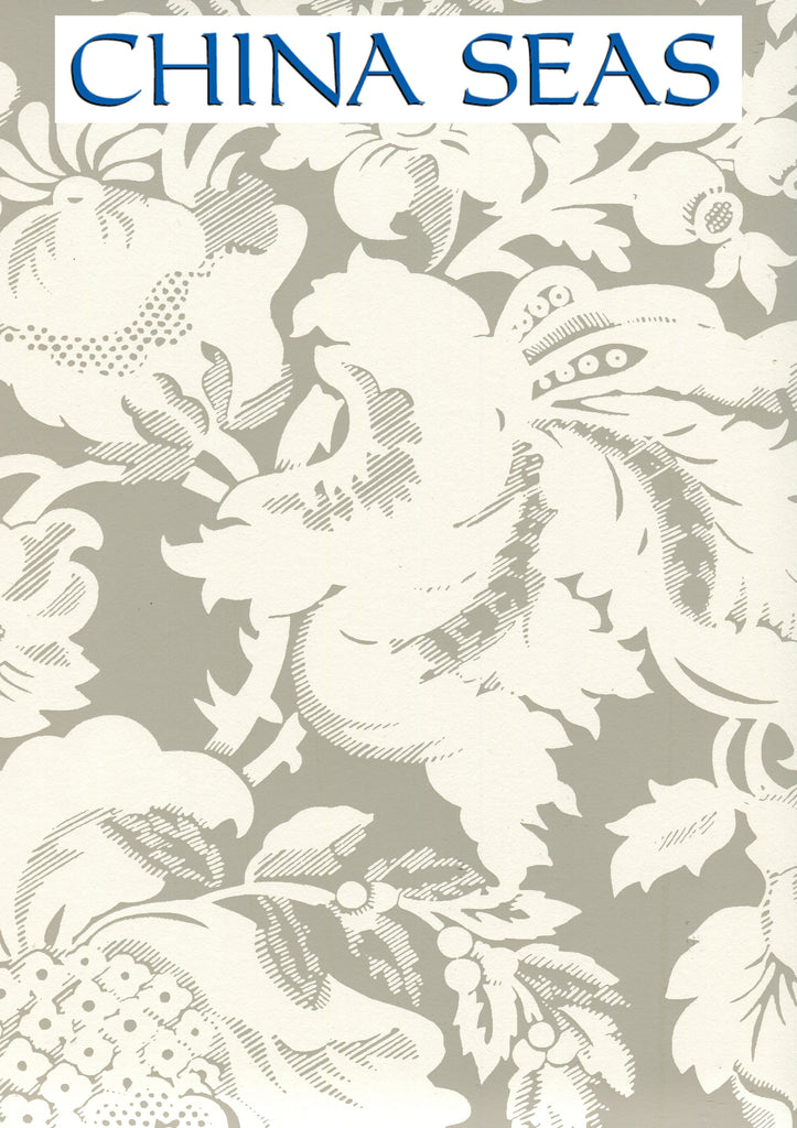 Des Gardes Reverse Gray on Off White Screen Printed Wallpaper | China Seas