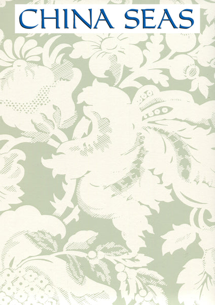 Des Gardes Reverse Soft French Green on Off White Screen Printed Wallpaper | China Seas