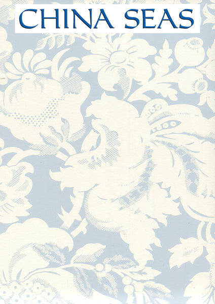 Des Gardes Reverse Soft Windsor Blue on Off White Screen Printed Wallpaper | China Seas