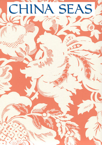 Des Gardes Reverse Terracotta on Off White Screen Printed Wallpaper | China Seas