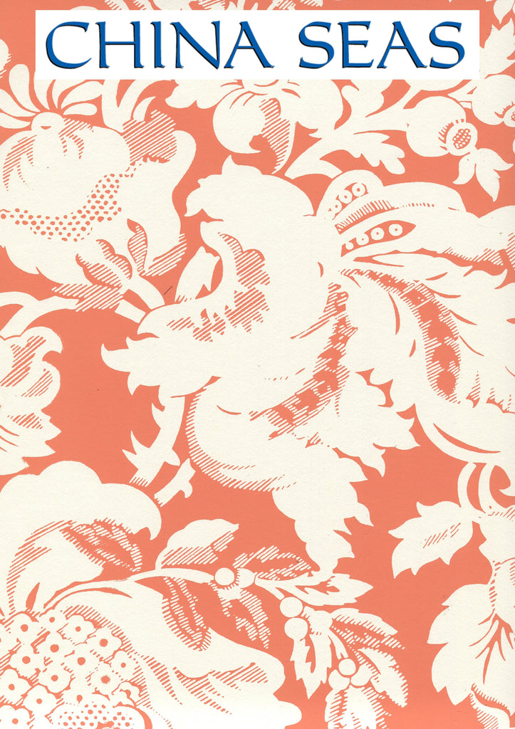 Des Gardes Reverse Terracotta on Off White Screen Printed Wallpaper | China Seas