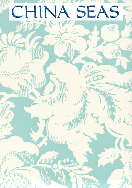 Des Gardes Reverse Turquoise on Off White Screen Printed Wallpaper | China Seas