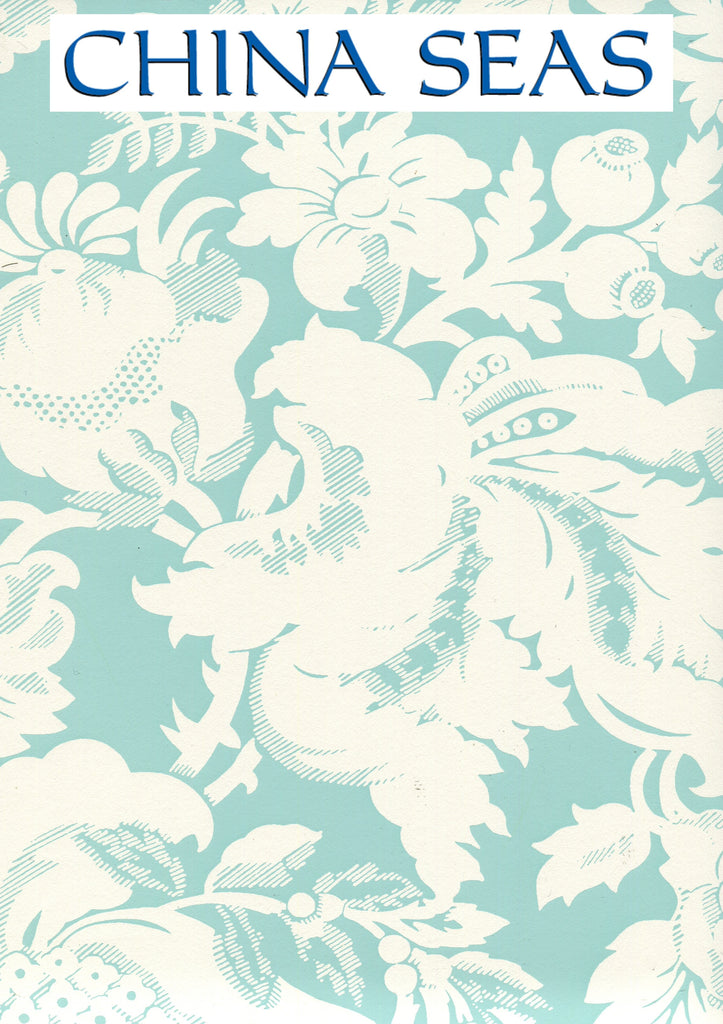 Des Gardes Reverse Turquoise on Off White Screen Printed Wallpaper | China Seas