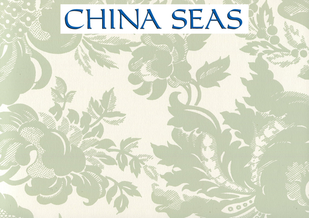 Des Gardes Soft French Green on Off White Screen Printed Wallpaper | China Seas