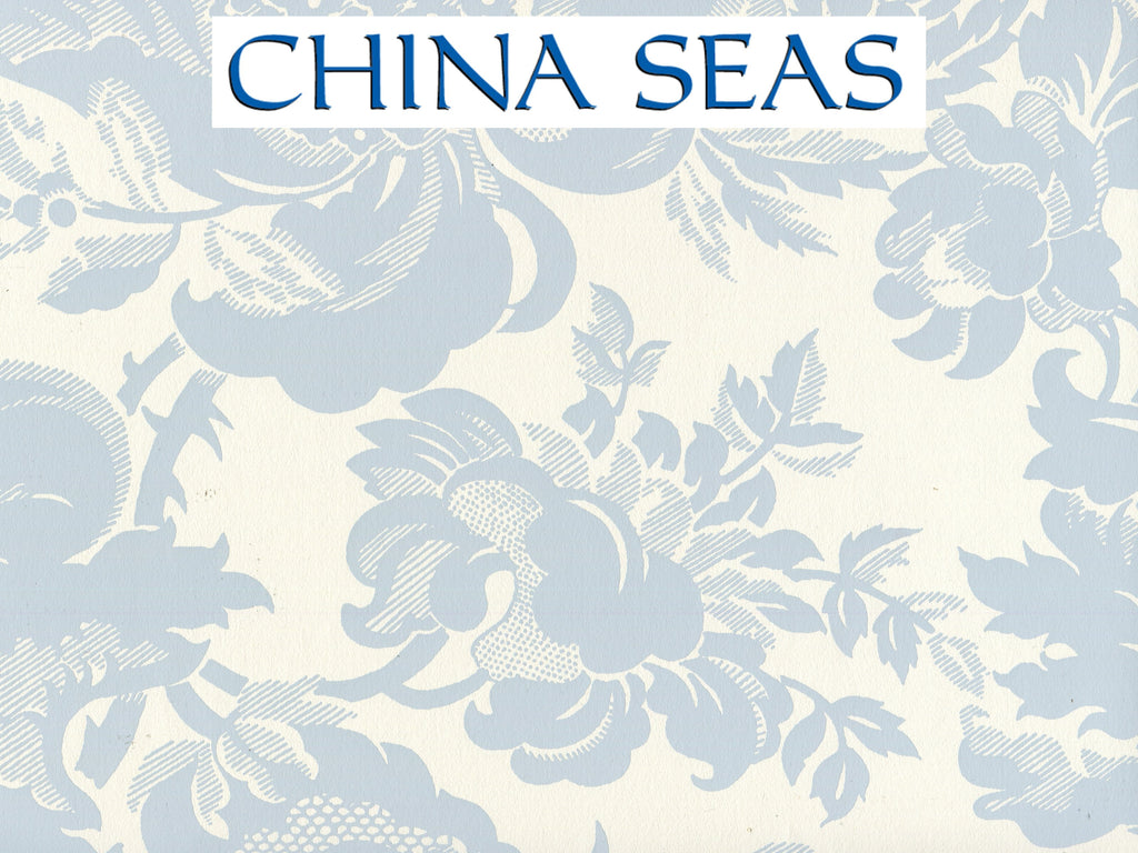Des Gardes Soft Windsor Blue on Off White Screen Printed Wallpaper | China Seas