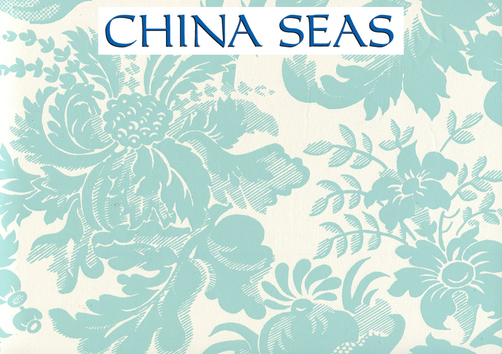 Des Gardes Turquoise on Off White Screen Printed Wallpaper | China Seas