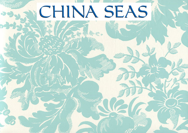 Des Gardes Turquoise on Off White Screen Printed Wallpaper | China Seas