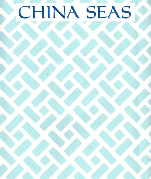 Edo Aqua on Almost White Screen Printed Wallpaper | China Seas