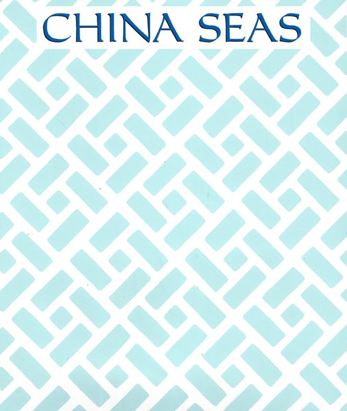 Edo Aqua on White Screen Printed Wallpaper | China Seas