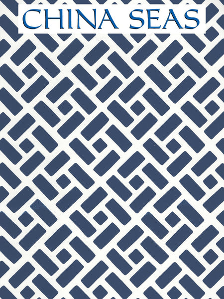 Edo Navy on White Screen Printed Wallpaper | China Seas