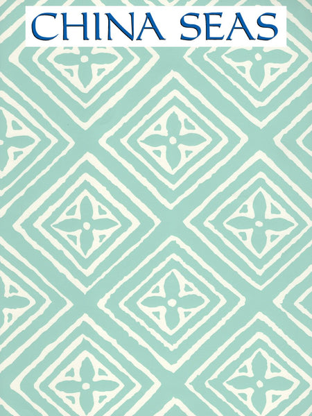 Fiorentina Aqua on Almost White Screen Printed Wallpaper | China Seas