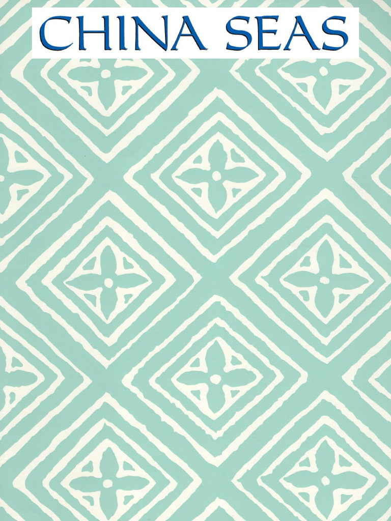 Fiorentina Aqua on Almost White Screen Printed Wallpaper | China Seas