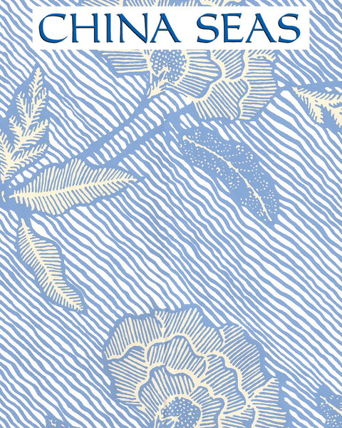 Flores Multi French Blue Cream on White Screen Printed Wallpaper | China Seas