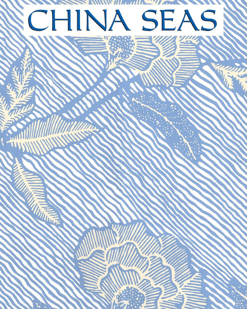 Flores Multi French Blue Cream on White Screen Printed Wallpaper | China Seas