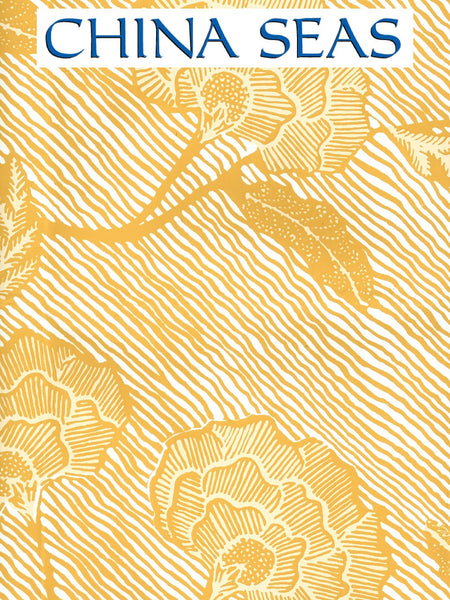 Flores Multi Inca Gold Cream on White Screen Printed Wallpaper | China Seas