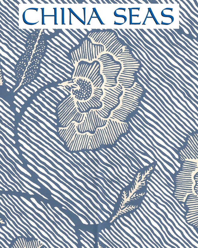 Flores Multi Navy Cream on White Screen Printed Wallpaper | China Seas