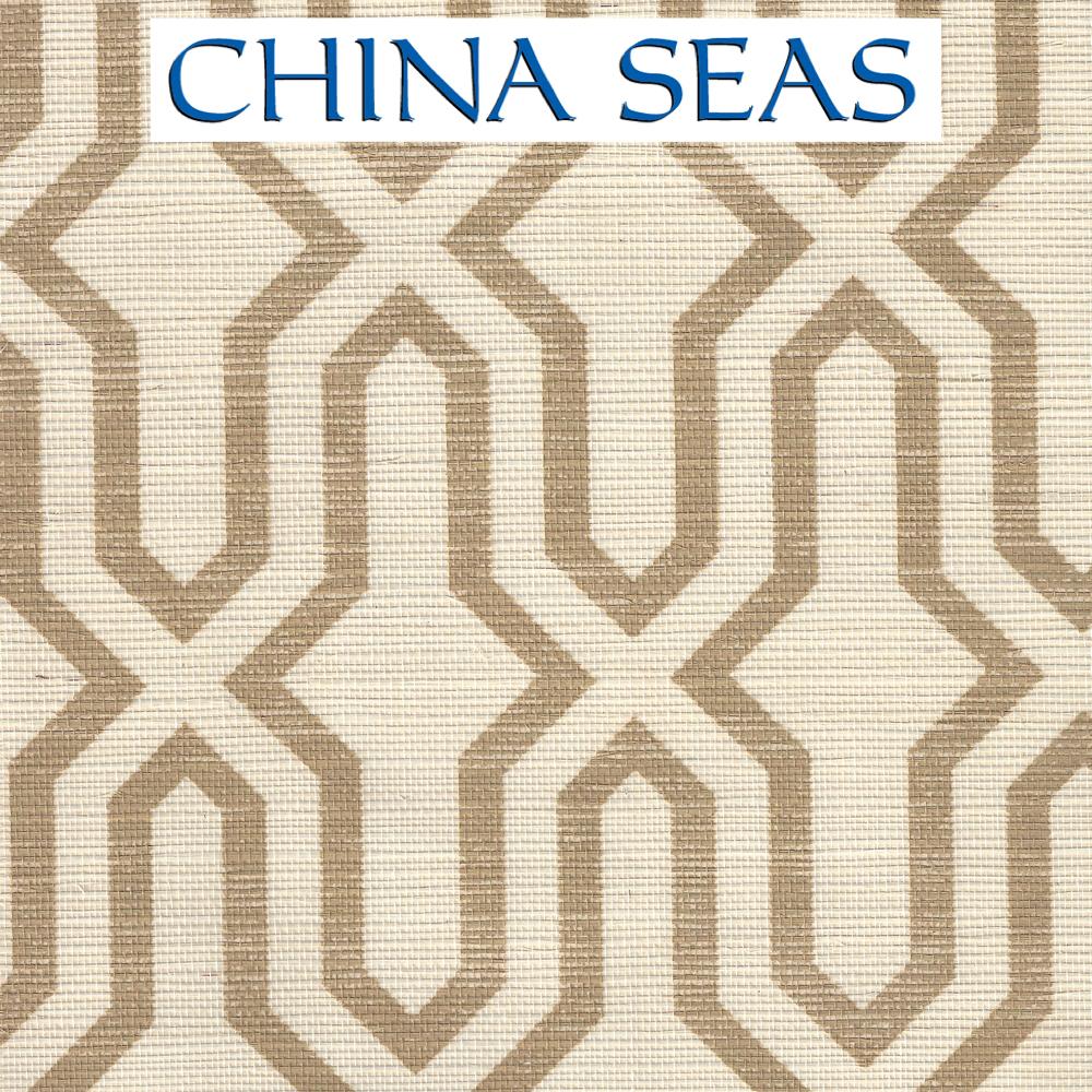 Gorrivan Fretwork Fretwork Camel on Beige Grasscloth Screen Printed Wallpaper | China Seas