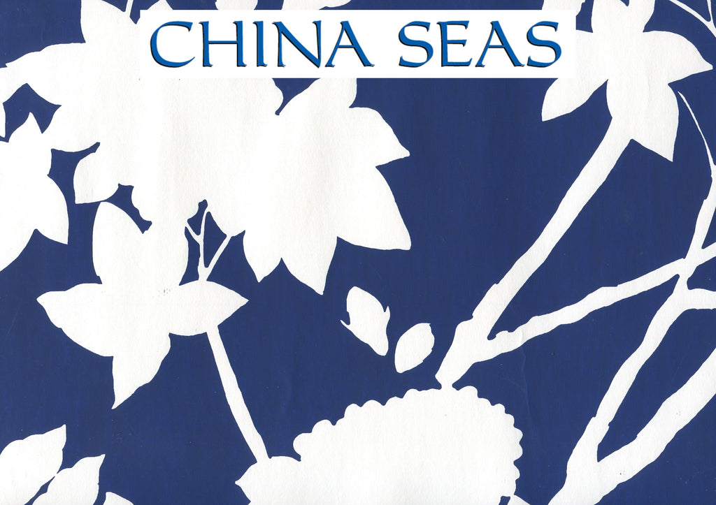 Happy Garden Background Navy on White Screen Printed Wallpaper | China Seas