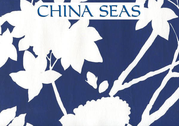 Happy Garden Background Navy on White Screen Printed Wallpaper | China Seas