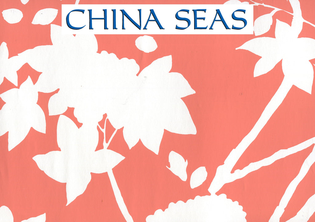 Happy Garden Background Rust Orange on White Screen Printed Wallpaper | China Seas