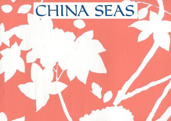 Happy Garden Background Rust Orange on White Screen Printed Wallpaper | China Seas