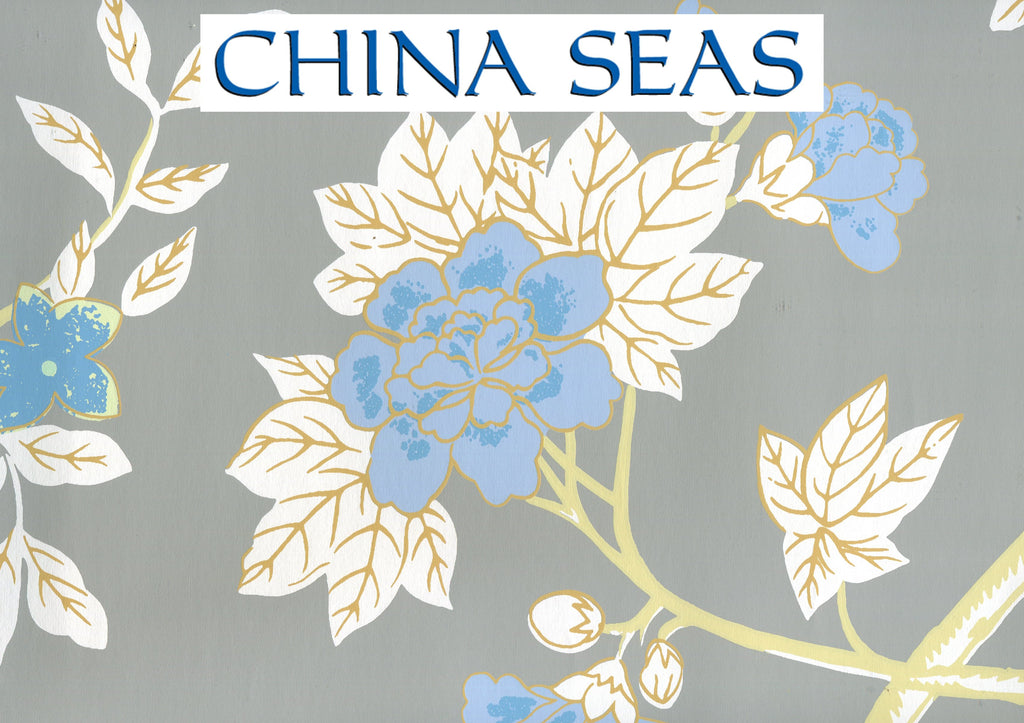 Happy Garden Grey on White Screen Printed Wallpaper | China Seas