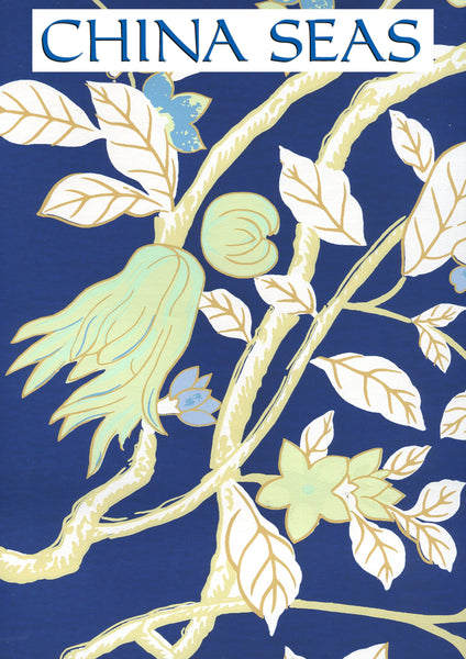 Happy Garden Navy on White Screen Printed Wallpaper | China Seas