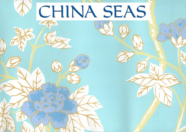 Happy Garden Turquoise on White Screen Printed Wallpaper | China Seas