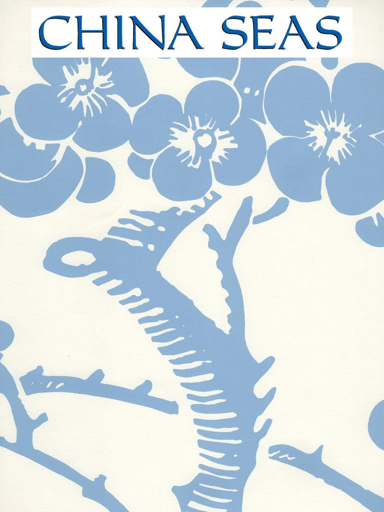 Hawthorne French Blue on Off White Screen Printed Wallpaper | China Seas