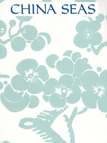 Hawthorne Pale Aqua on White Screen Printed Wallpaper | China Seas