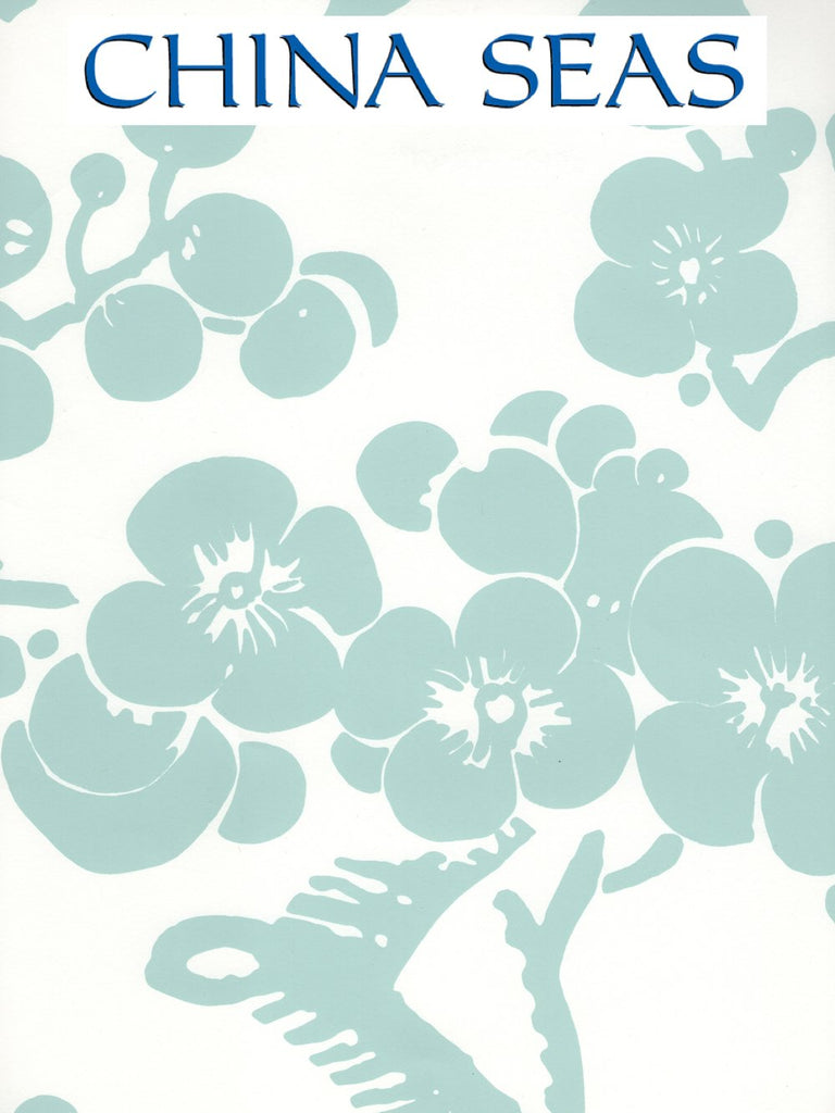 Hawthorne Pale Aqua on White Screen Printed Wallpaper | China Seas