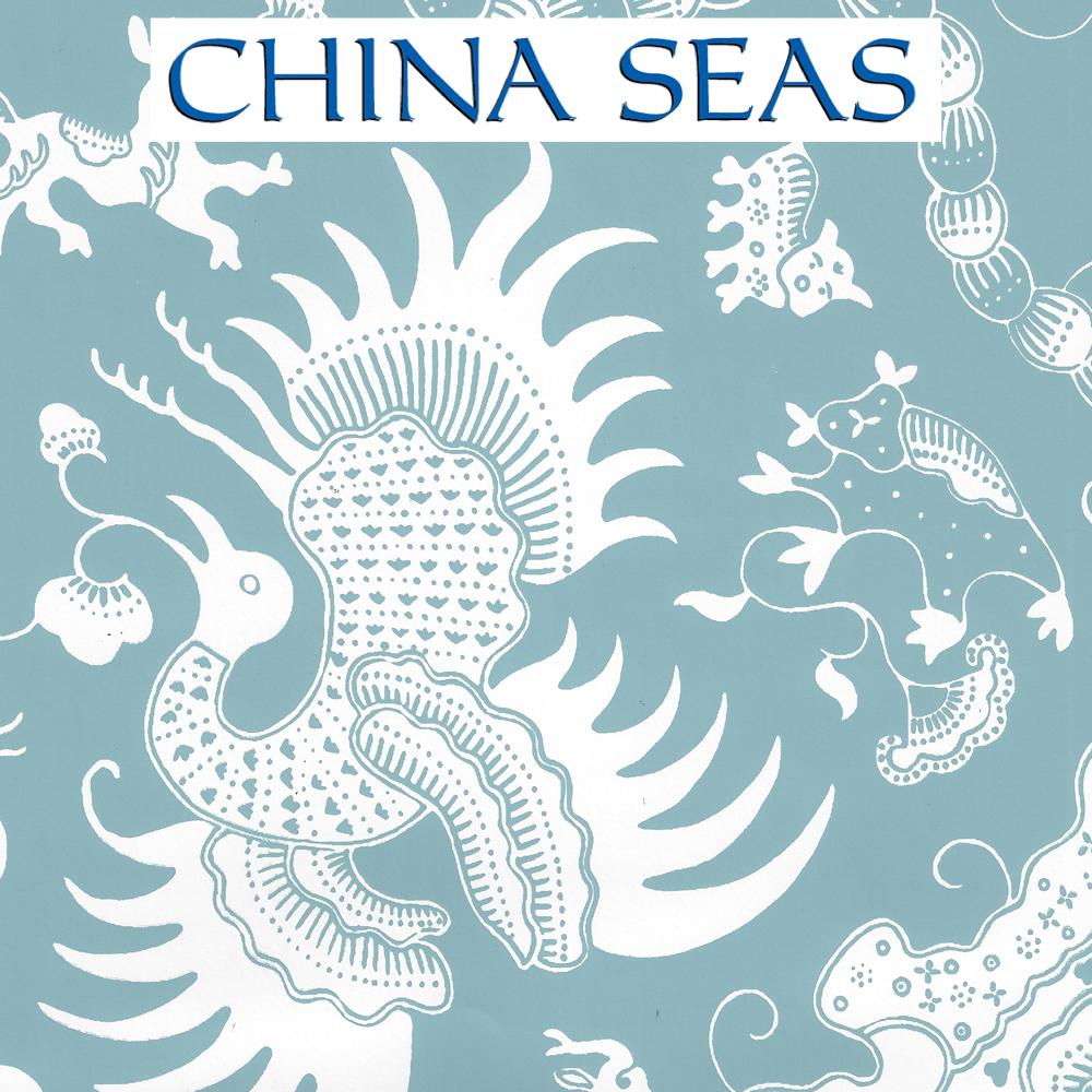 Indramayu Reverse Bali Blue on White Matte Vinyl Screen Printed Wallpaper | China Seas