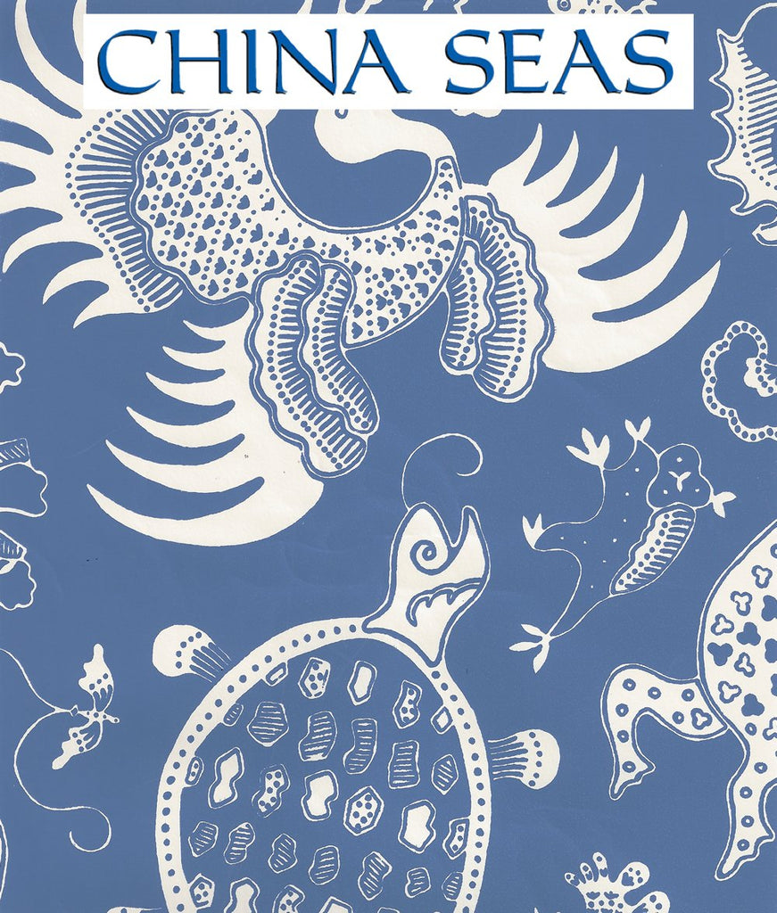 Indramayu Reverse French Blue on Off White Screen Printed Wallpaper | China Seas