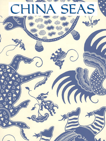 Indramayu Reverse Royal Blue on Off White Screen Printed Wallpaper | China Seas