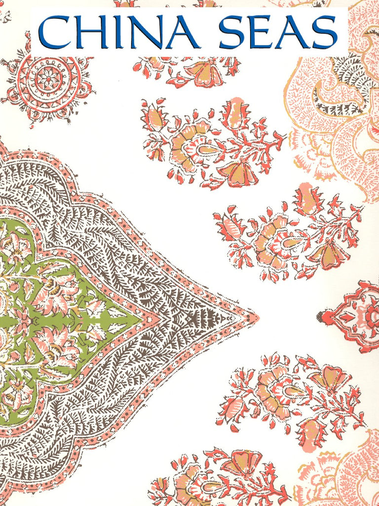 Isfahan Melon Green Brown on Almost White Screen Printed Wallpaper | China Seas