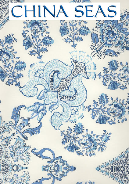 Isfahan Multi Multi Celeste Blue on Almost White Screen Printed Wallpaper | China Seas