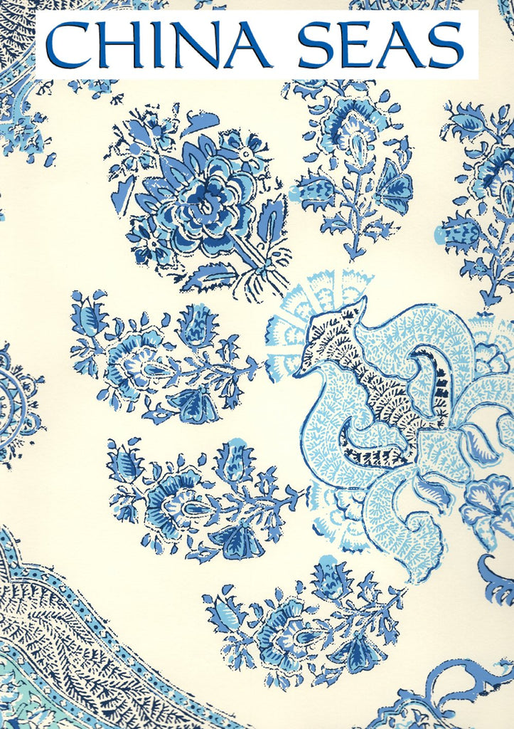 Isfahan Multi Multi Celeste Blue on Off White Screen Printed Wallpaper | China Seas