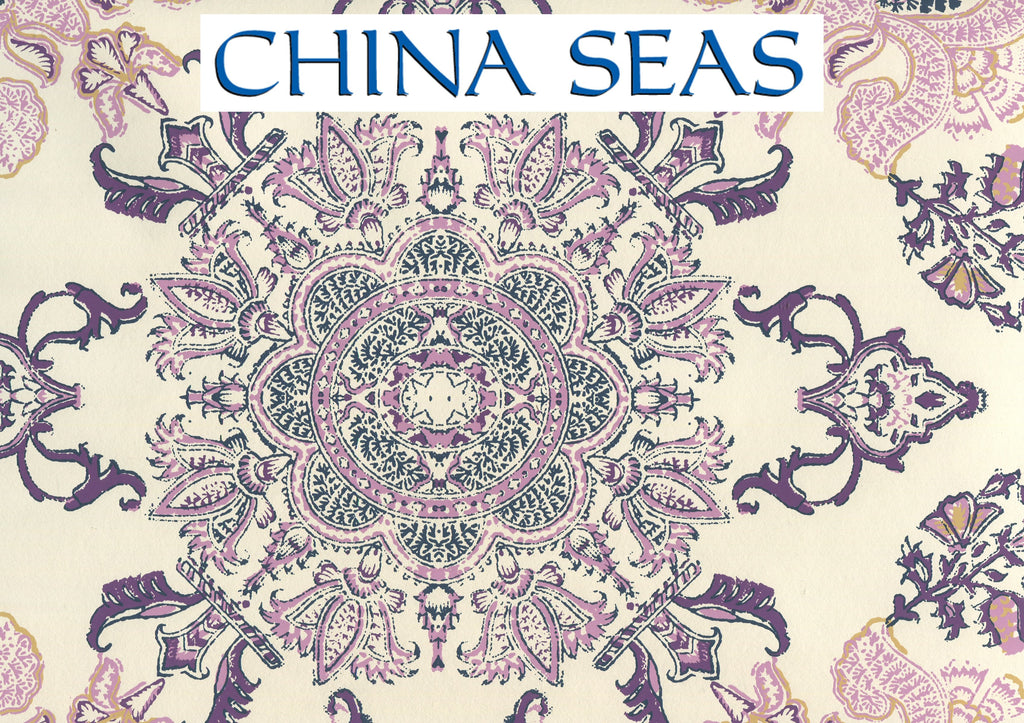 Isfahan Purple Lilac Turquoise on Off White Screen Printed Wallpaper | China Seas
