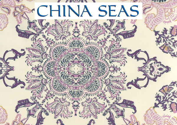 Isfahan Purple Lilac Turquoise on Off White Screen Printed Wallpaper | China Seas