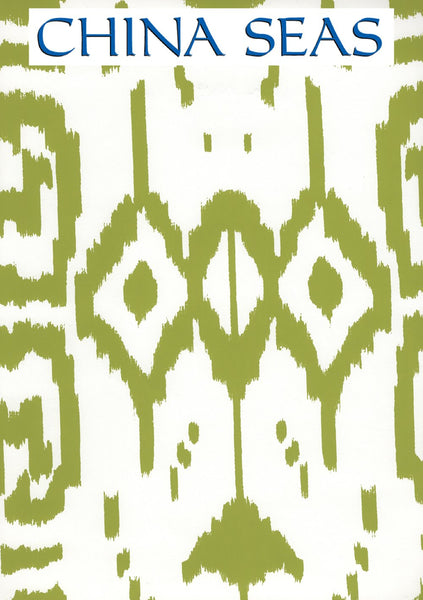 Island Ikat Palm Green on White Screen Printed Wallpaper | China Seas