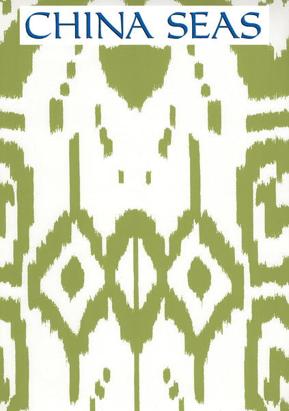 Island Ikat Pistachio on White Screen Printed Wallpaper | China Seas