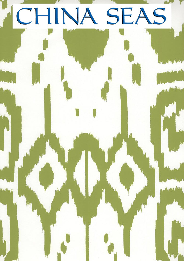 Island Ikat Pistachio on White Screen Printed Wallpaper | China Seas