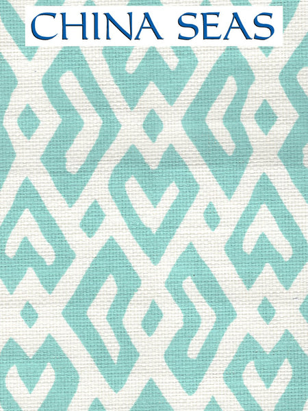 Juan Les Pins Turquoise on White Grasscloth Screen Printed Wallpaper | China Seas