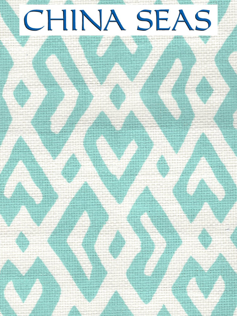 Juan Les Pins Turquoise on White Grasscloth Screen Printed Wallpaper | China Seas