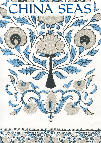 Kalamkari Border Celeste Gray Charcoal on White Screen Printed Wallpaper | China Seas