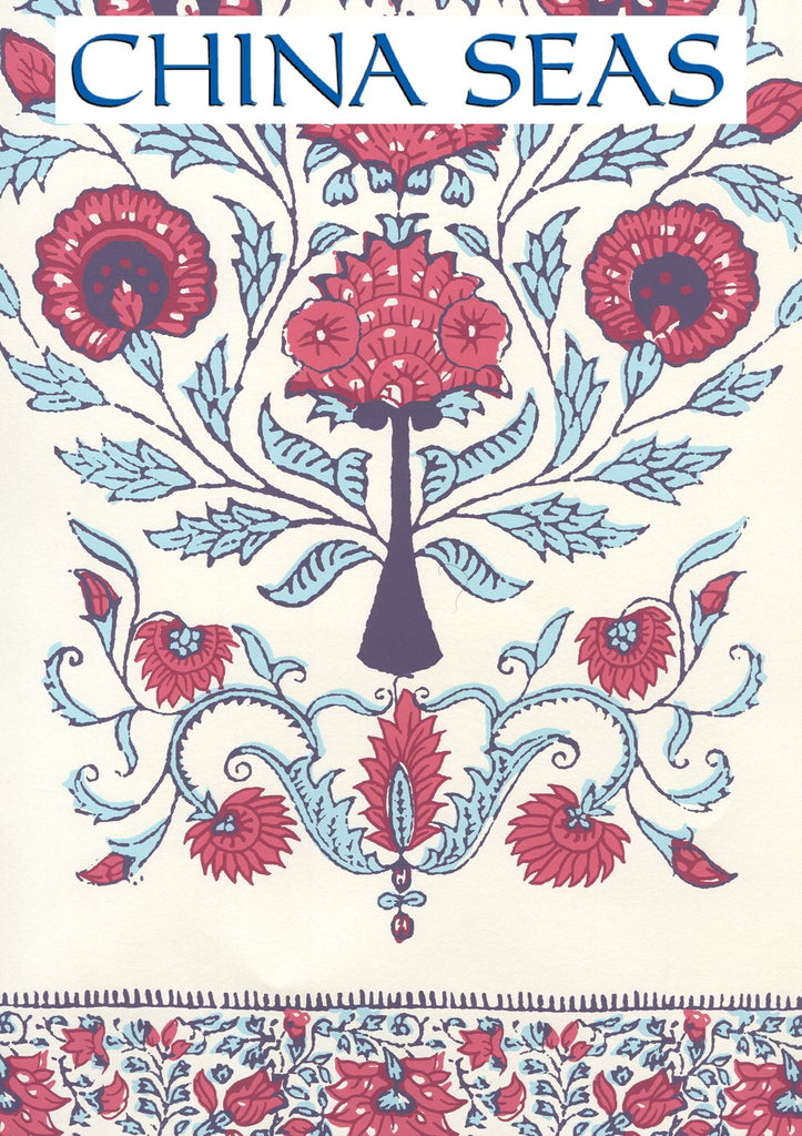 Kalamkari Border Red Burgundy Purple Screen Printed Wallpaper | China Seas